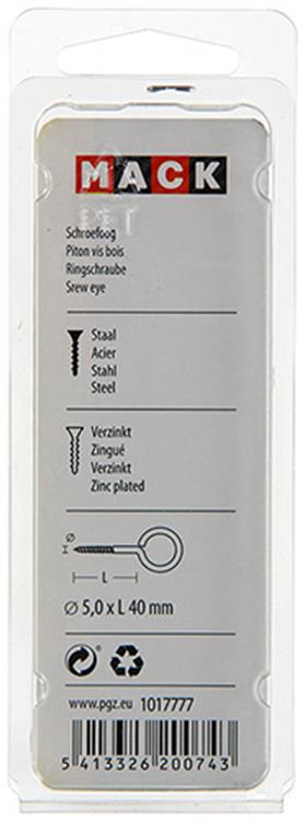 Mack 1017777 - oeil à vis en acier galvanisé 4 pcs 5,0 x 40 mm | 10 pièces