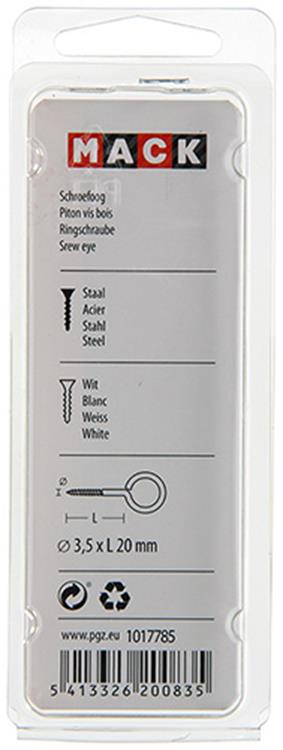 Mack 1017785 - oeil à vis acier blanc 5 pcs 3,5 x 20 mm | 10 pièces