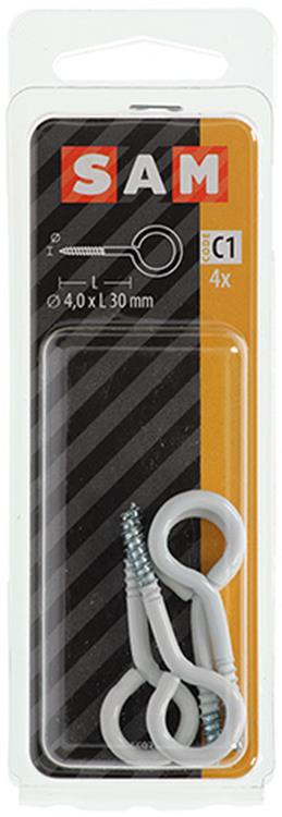 Mack 1017786 - oeil à vis acier blanc 4 pcs 4,0 x 30 mm | 10 pièces