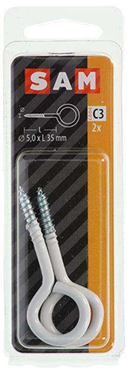 Mack 1017787 - oeil à vis acier blanc 2 pcs 5,0 x 35 mm | 10 pièces