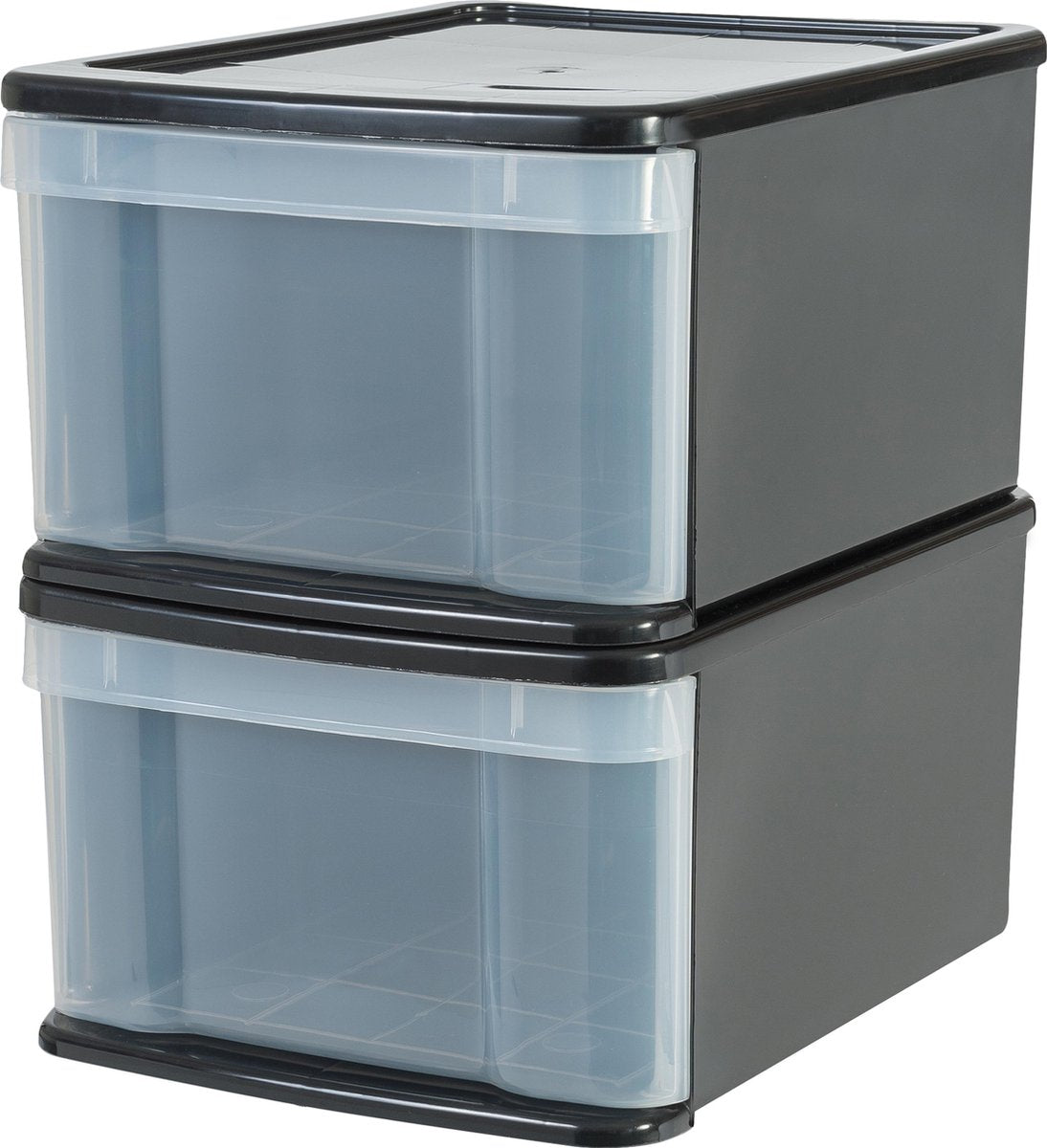 Tiroir empilable Iris - tiroir de rangement - 20 l - plastique - noir transparent - lot de 2