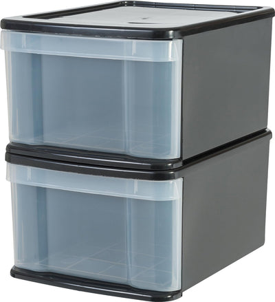 Tiroir empilable Iris - tiroir de rangement - 20 l - plastique - noir transparent - lot de 2