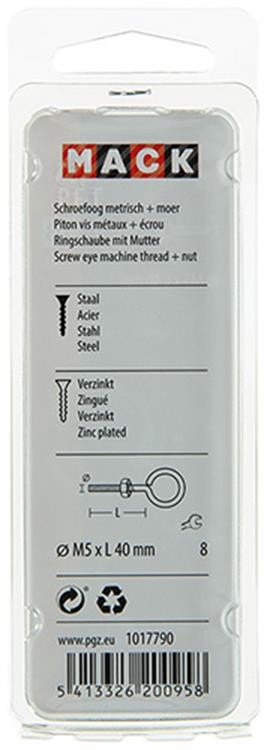 Mack 1017790 - oeil de vis métrique + écrou galvanisé 4 pcs m5 x 40 mm | 10 pièces