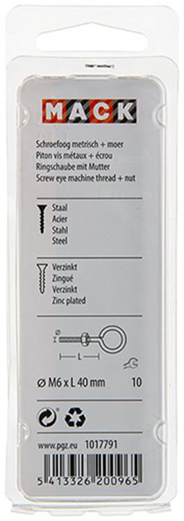 Mack 1017791 - oeil de vis métrique + écrou galvanisé 4 pcs m6 x 40 mm | 10 pièces
