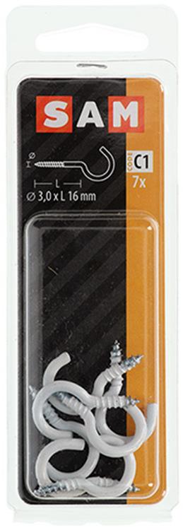 Mack 1017806 - crochet à vis acier blanc 7 pcs 3,0 x 16 mm | 10 pièces