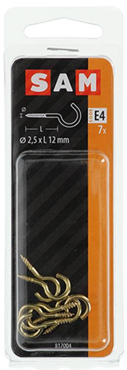 Mack 1019696 - crochet à vis en laiton 7 pcs 2,5 x 12mm | 10 pièces
