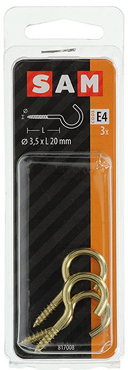 Mack 1019698 - crochet à vis en laiton 3 pcs 3,5 x 20mm | 10 pièces