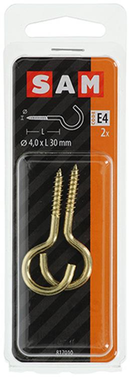 Mack 1019699 - crochet à vis en laiton 2 pcs 4,0 x 30mm | 10 pièces
