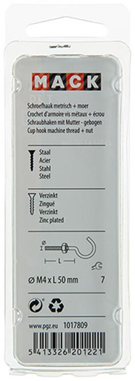 Mack 1017809 - crochet à vis métrique + écrou galvanisé 5 pcs m4 x 50 mm | 10 pièces
