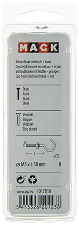 Mack 1017810 - crochet à vis métrique + écrou galvanisé 4pcs m5 x 50 mm | 10 pièces