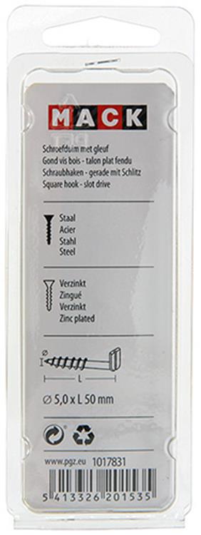 Mack 1017831 - vis à pouce avec fente, acier galvanisé. 5 pièces 5,0 x 50 mm | 10 pièces