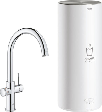 Robinet d'eau bouillante Grohe rouge 3 en 1 - bec en C - chaudière 7l - avec mitigeur - chrome
