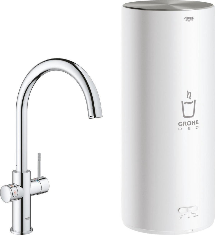 Robinet d'eau bouillante Grohe rouge 3 en 1 - bec en C - chaudière 7l - avec mitigeur - chrome