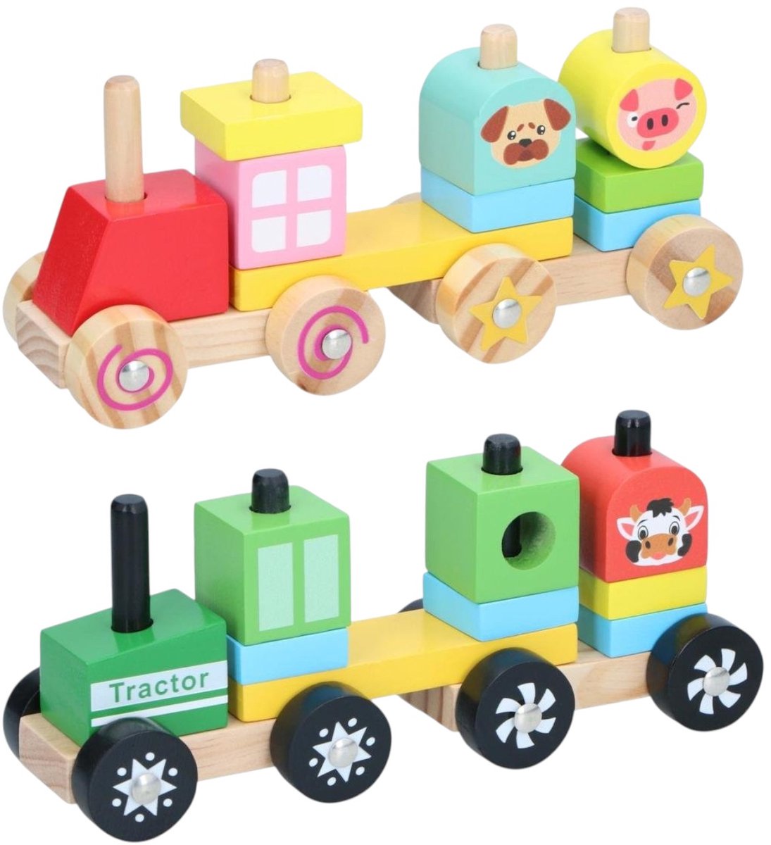 Marionnette - train en bois empilable - 2 couleurs différentes - 1 set