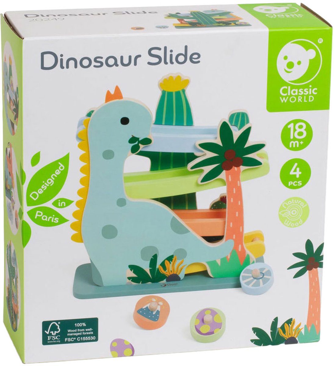 Classic World Wood Ballenbaan Dinosaurus, 4dlg.