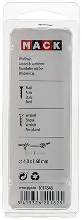 Mack 1017848 - crochet à vent en acier galvanisé 2 pcs 4,0 x 60 mm | 10 pièces