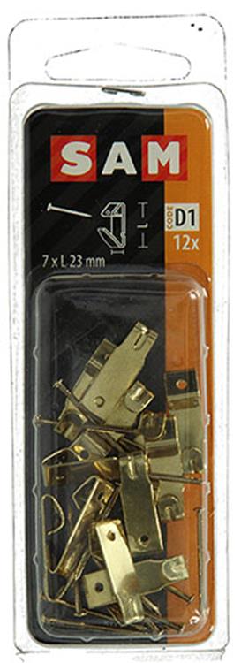 Mack 1017853 - crochet de cadre en acier plaqué laiton 12 pcs 7 x 23 mm | 10 pièces