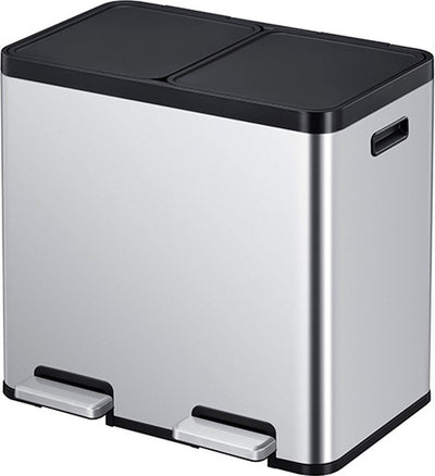 Eko - poubelle à pédale essential 1 recycleur 22+22 litres - plastique inox - acier inox mat - poubelle