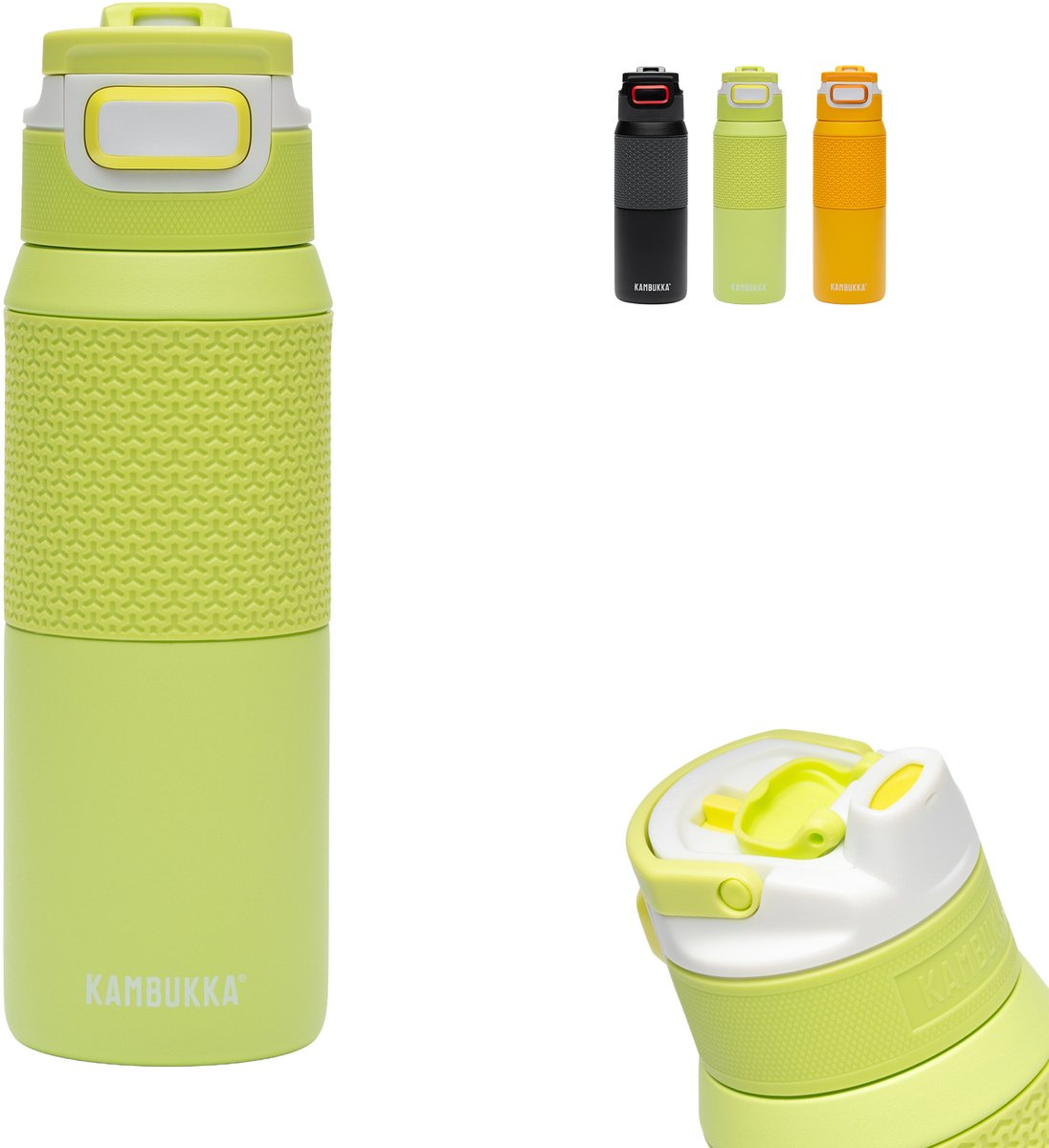 Kambukka Elton Gourde isotherme 750 ml - Mojito Summer avec couvercle 3 en 1 et nettoyage facile - Vert fluo