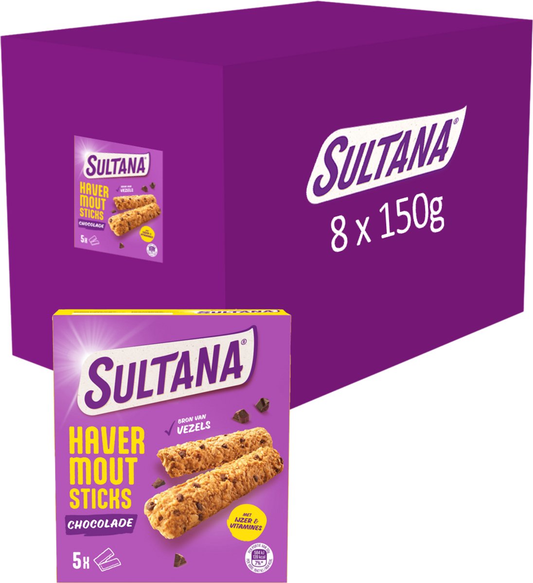 Sultana - bâtonnets d'avoine au chocolat - 8 x 150 grammes