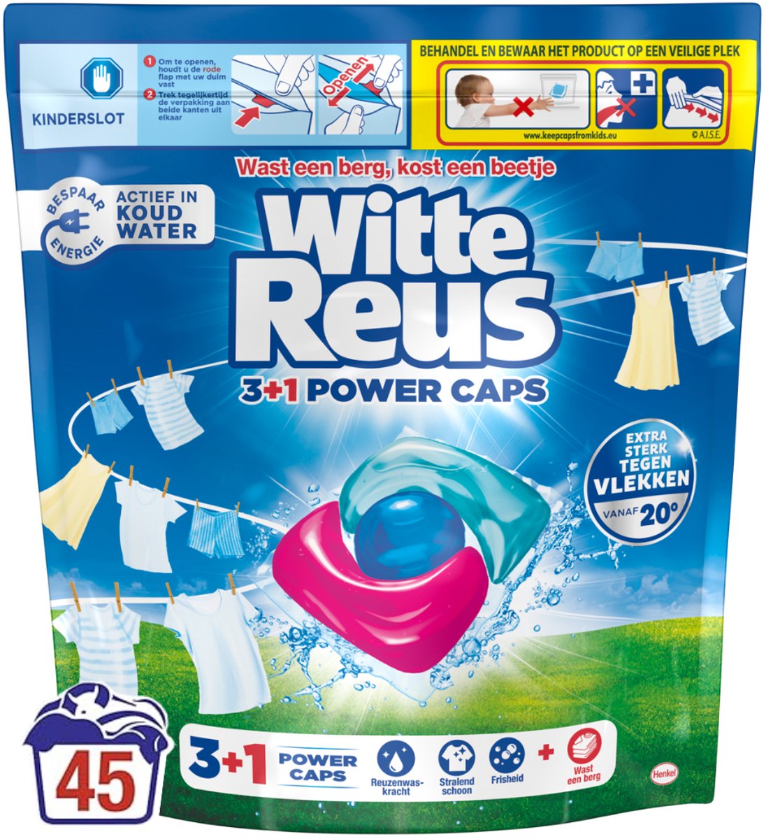 Capsules électriques géantes blanches 3+1 - capsules de lavage - 45 lavages