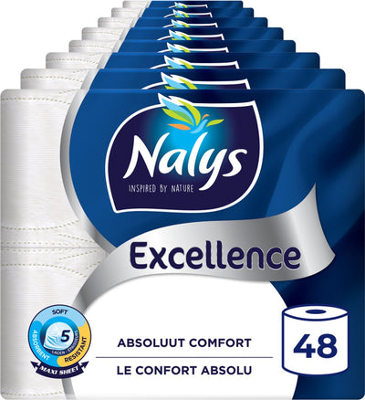 Papier toilette Nalys excellence - 48 rouleaux - feuilles maxi blanches (5 couches) - pack économique - emballage papier
