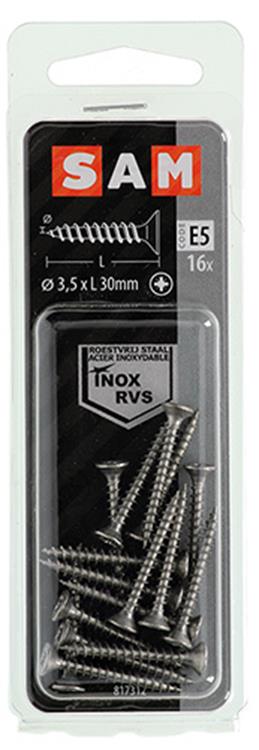 Mack 1019735 - vis pour panneaux d'aggloméré tête VZ acier inoxydable 16 pcs 3,5 x 30 mm | 10 pièces