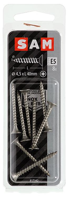 Mack 1019750 - vis pour panneaux d'aggloméré tête VZ acier inoxydable 8 pcs 4,5 x 40 mm | 10 pièces