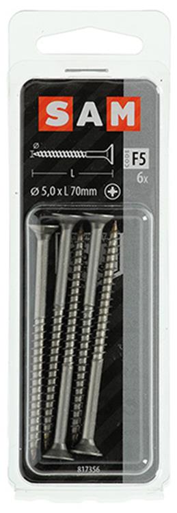 Mack 1019757 - vis pour panneaux d'aggloméré tête VZ acier inoxydable 6 pièces 5,0 x 70 mm | 10 pièces