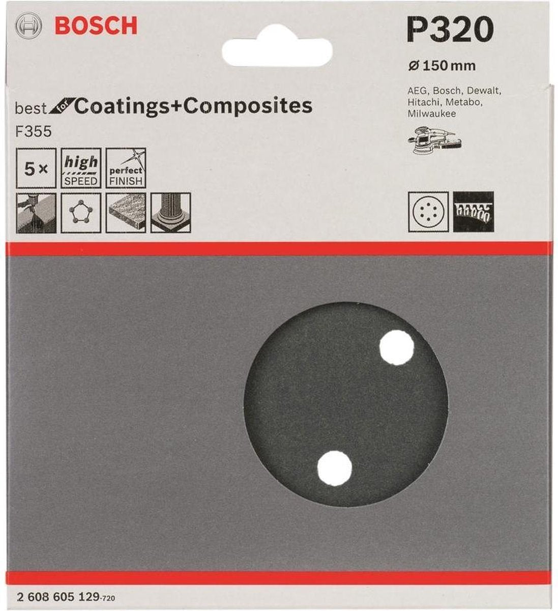 Feuille abrasive Bosch 5 ø150 meilleurs revêtements 6.320