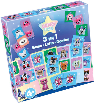 Collection de jeux Tactic Lumo Stars 3 en 1 – Jeu de cartes – Loto – Domino – Mémo – Jeu enfant à partir de 4 ans
