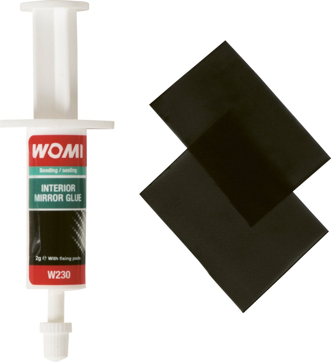 Colle pour rétroviseur intérieur Womi W230 – 2 g – 2 composants – forte adhérence – résistant aux vibrations – durcissement rapide