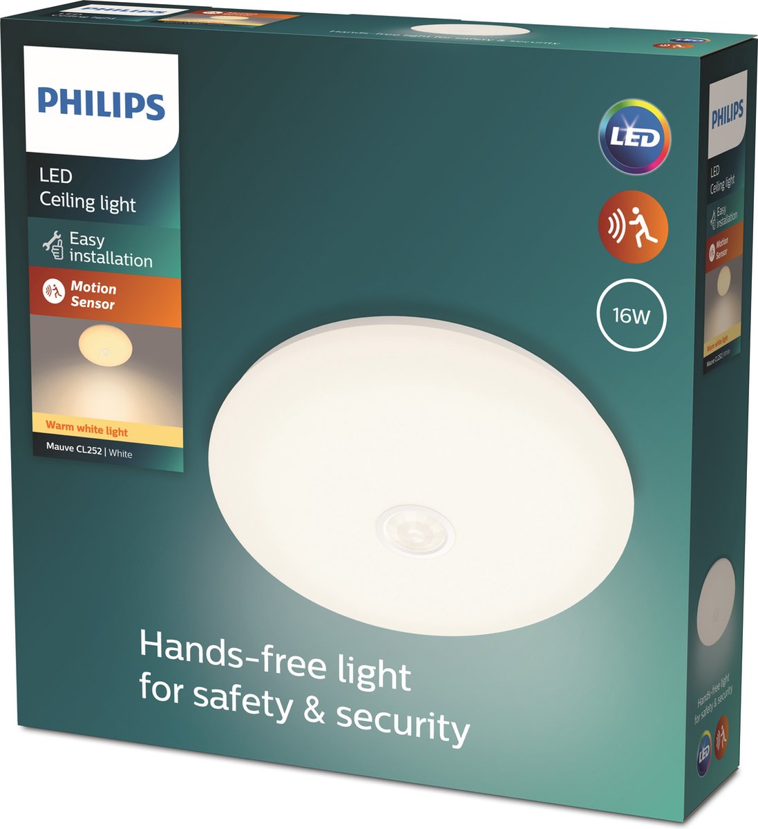 Philips LED Plafonnier mauve Philips - rond - petit - avec capteur