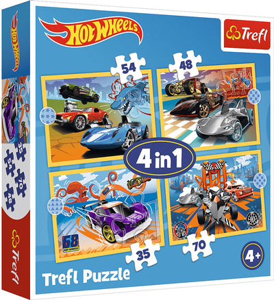 Trefl puzzle véhicules hotwheels - jouets en carton 4en1.