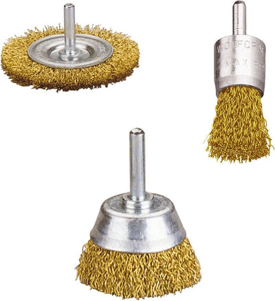 Wolfcraft - jeu de brosses métalliques en laiton pour perceuse - brosse en acier - brosse coupe - 3 parties - 2739000
