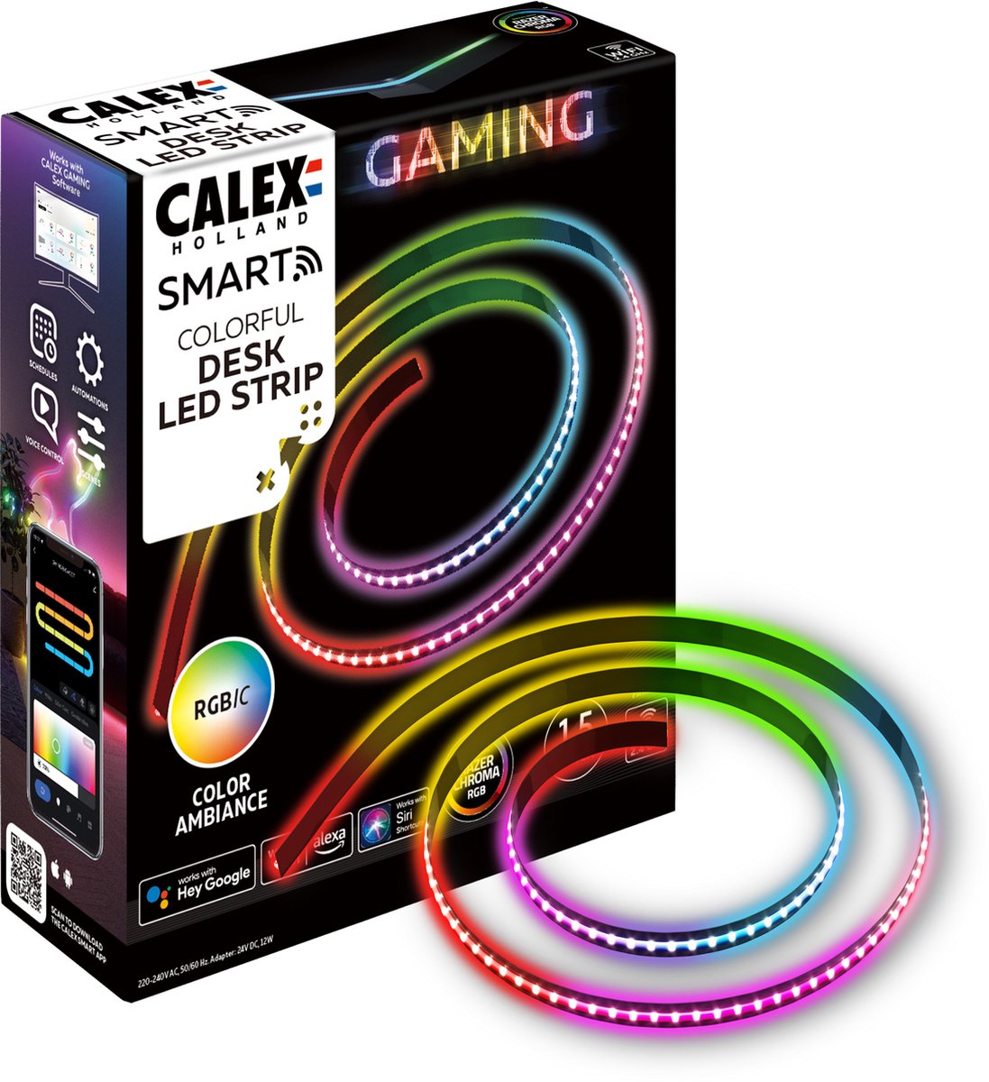 Bande LED gaming Calex pour bureau - compatible razer chroma - maison intelligente - synchronisation rgbic pour PC - 150cm