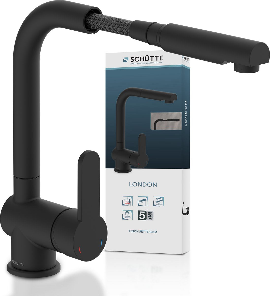 Mixer de cuisine Schütte Schütte avec Spout Mattzwart de Londres extensible London