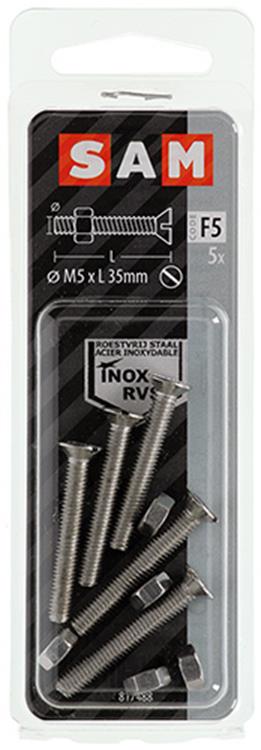 Mack 1019812 - vis à métal galvanisée. tête + écrou inox 5 pcs m5x35 | 10 pièces