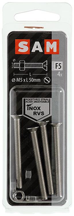 Mack 1019813 - vis à métal galvanisée. tête + écrou inox 4 pcs m5x50 | 10 pièces