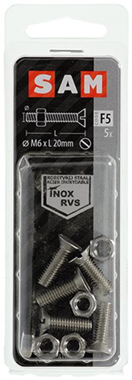 Mack 1019814 - vis à métal galvanisée. tête + écrou inox 5 pcs m6x20 | 10 pièces