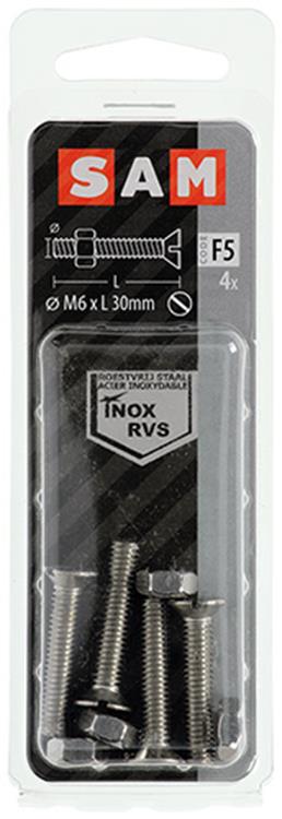 Mack 1019815 - vis à métal galvanisée. tête + écrou inox 4 pcs m6x30 | 10 pièces