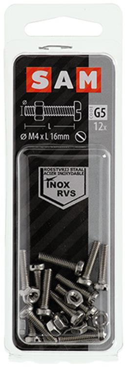 Mack 1019819 - vérin à vis métal. tête + écrou inox 12 pcs m4x16 | 10 pièces