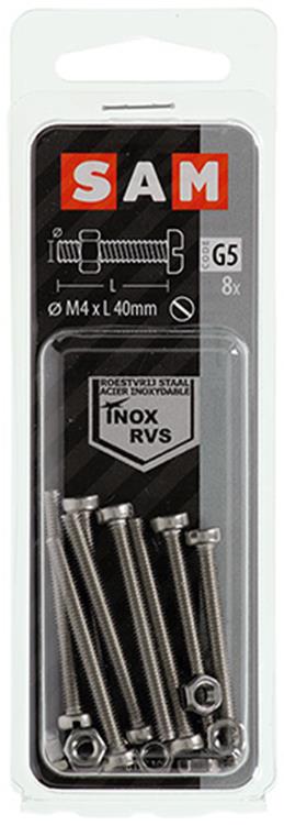 Mack 1019822 - vérin à vis métal. tête + écrou inox 8 pcs m4x40 | 10 pièces