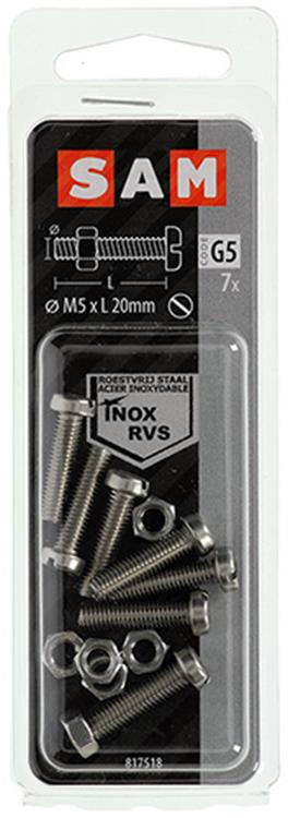 Mack 1019825 - vérin à vis métal. tête + écrou inox 7 pcs m5x20 | 10 pièces