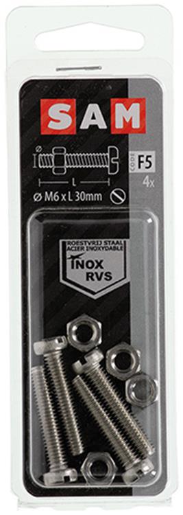 Mack 1019830 - vérin à vis métal. tête + écrou inox 4 pcs m6x30 | 10 pièces
