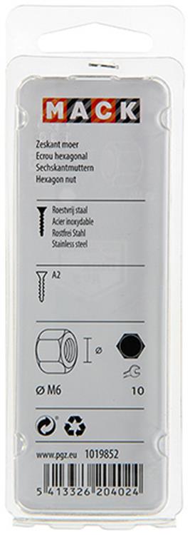 Mack 1019852 - écrou hexagonal acier inoxydable a2 12 pcs m6 | 10 pièces