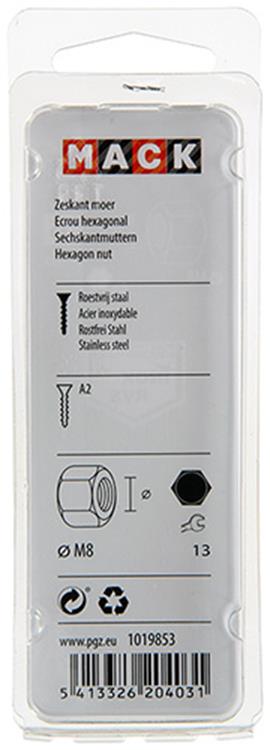 Mack 1019853 - écrou hexagonal acier inoxydable a2 8 pcs m8 | 10 pièces