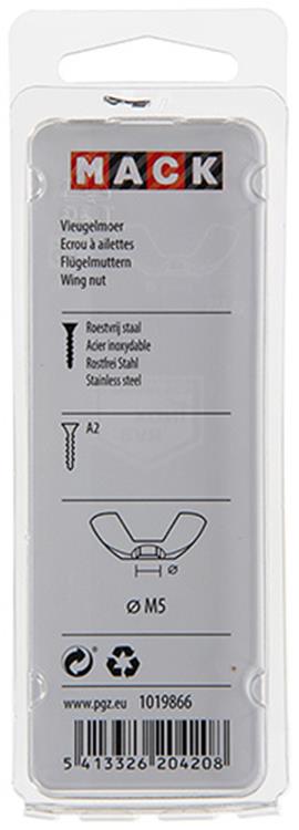 Mack 1019866 - écrou à oreilles en acier inoxydable a2 4 pcs m5 | 10 pièces