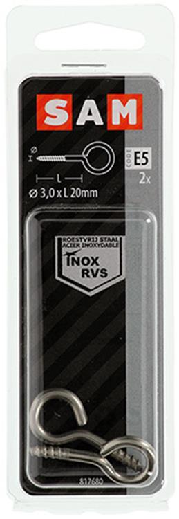 Mack 1019892 - oeil à vis en acier inoxydable 2 pcs 3,0 x 20 mm | 10 pièces