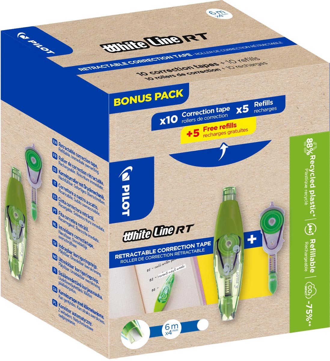 Pilot whiteline rt, 10 rouleaux correcteurs + 10 recharges